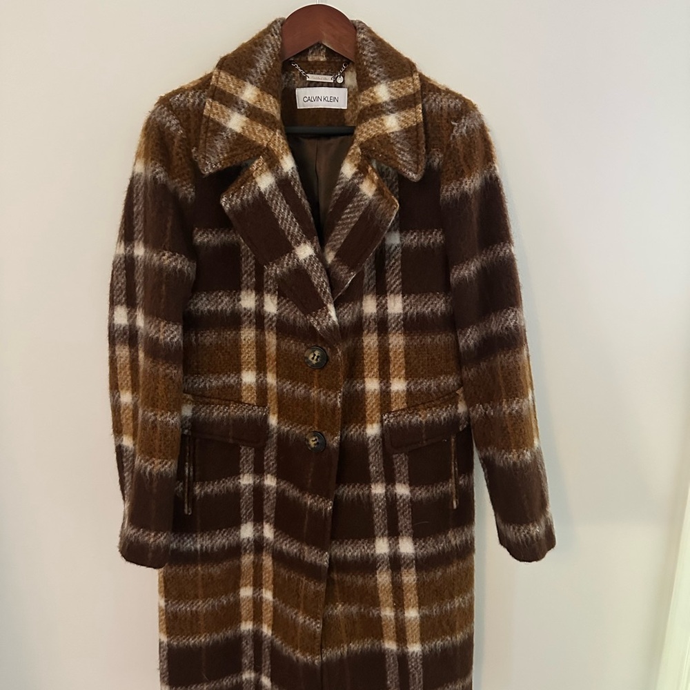 Calvin Klein Wool Blend Plaid Coat